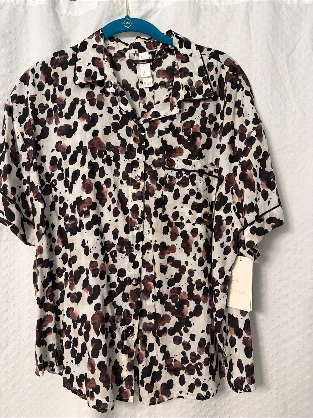 Target Leopard Spot Button-Up Pajama Shirt in Cream, Brown & Black